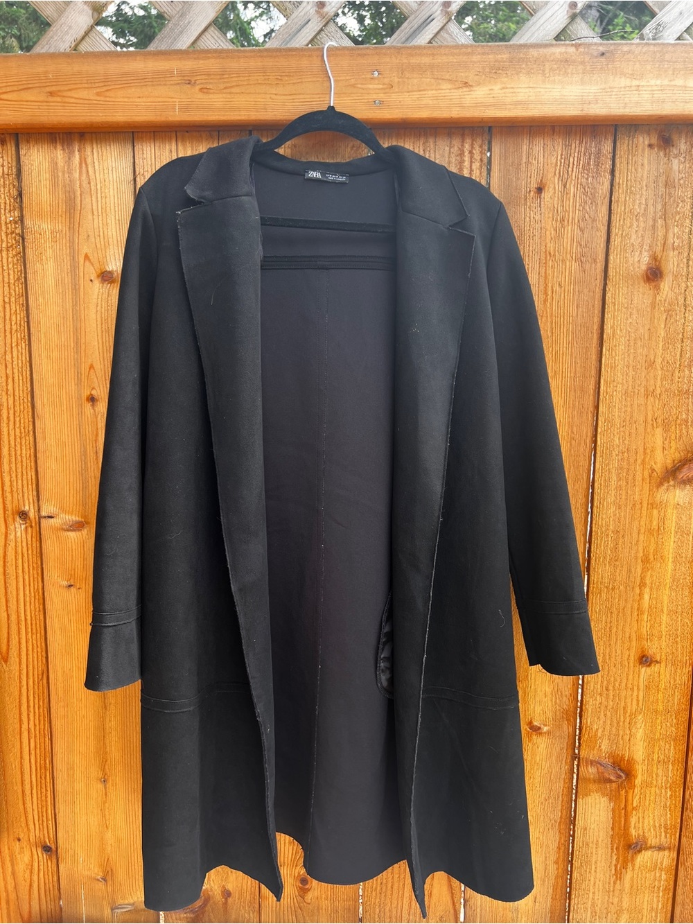 Zara Black Open-Front Long Trench Coat